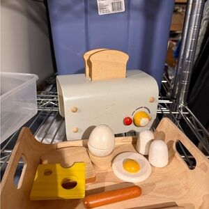 Plan Toys Wooden Toaster Play Set with Breakfast Accessories